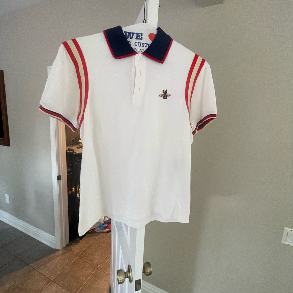 Gucci White Polo Shirt with Red and Blue Accents